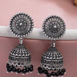 NVR Silver Oxidized Jhumki Earrings-10