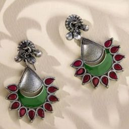 Priyaasi Pink & Green Stone Studded Contemporary Oxidised Drop Earring-21
