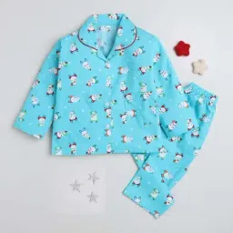 The Magic Wand Kids Blue Cotton Printed Full Sleeves Shirt Set-image-75