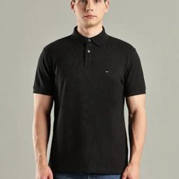 TOMMY HILFIGER Black Cotton Regular Fit Solid Polo T-Shirt-image-63
