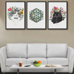 999store White & Green Cats And Flowers Frame Paintings-34