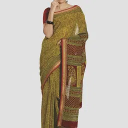 Kalakari India Green Cotton Printed Saree With Unstitched Blouse-image-74