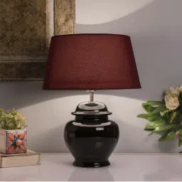 Homesake Black Ceramic Guard Shaped Table Lamps with Red Shade - Set of 2 image 1