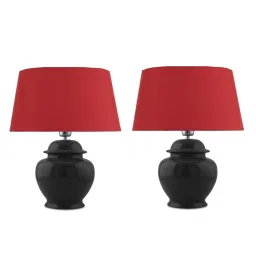 Homesake Black Ceramic Guard Shaped Table Lamps with Red Shade - Set of 2 image 2