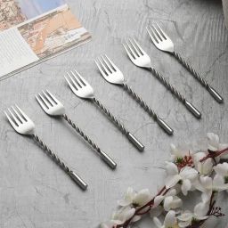 VarEesha Silver Stainless Steel Twisted Handle Small Forks - Set of 6-23
