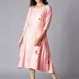 W Pink Floral Print A-Line Dress-image-38