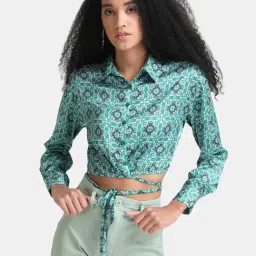 Kazo Green Regular Fit Floral Print Shirt-image-87