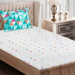 SEJ by Nisha Gupta Geometric Grey 160 TC Cotton Single Bed Sheet with 1 Pillow Cover-image-40
