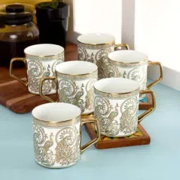 Clay Craft Fine Ceramic Director Gold Printed Tea/Coffee Mugs - Set of 6 - 220 ml each-41