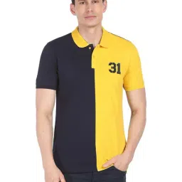 AD by Arvind Navy & Yellow Polo T-Shirt-image-6