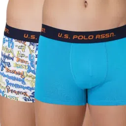 U.S. Polo Assn. White & Blue Cotton Regular Fit Printed Trunks - Pack Of 2-picture-26