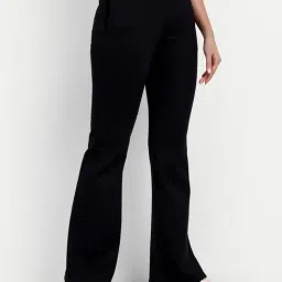 Broadstar Black Relaxed Fit High Rise Flared Trousers-image-101