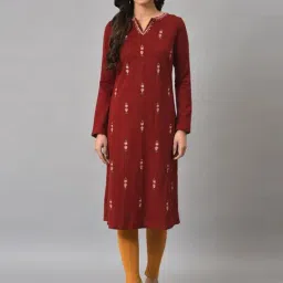 W Red Embroidered Straight Winter Kurta-image-50