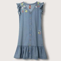Blue Giraffe Girls Blue Cotton Solid Dress-picture-42