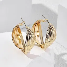OOMPH Gold Tone Twisted Retro Vintage Fashion Hoop Earrings image 1