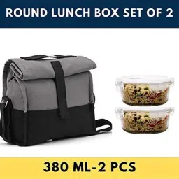 Femora Borosilicate Transparent & Grey Glass Round Lunch Container With Bag Set (.38 L) image 2