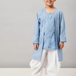 StyloBug Boys Blue Cotton Kurta Set-image-91