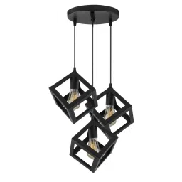Homesake 3-Lights Round Cluster Black Metal Cube Hanging Light - Set of 1 (Bulb not included) image 1