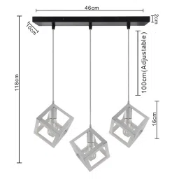 Homesake 3-Lights Linear Cluster White Metal Cube Hanging Light - Set of 1 (Bulb not included) image 4