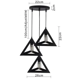 Homesake 3-Lights Round Cluster Black Metal Triangle Hanging Light - Set of 1 (Bulb not included) image 4