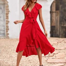 Kotty Red Regular Fit High-low Dress-image-71