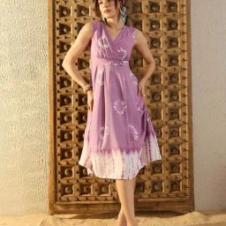 Mabish Purple Printed A-Line Dress-image-23