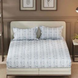 Nautica Upperdeck Grey Cotton Super King Size Bedsheet With 2 Pillow Covers-image-5