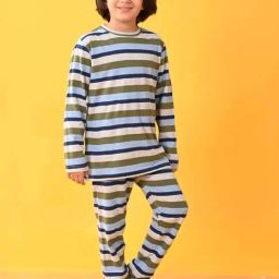 Anthrilo Kids Grey Cotton Striped Full Sleeves T-Shirt & Trouser-image-85