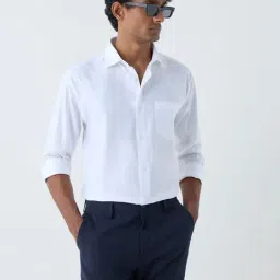 WES Formals by Westside White Solid Relaxed-Fit Cotton Shirt-picture-8