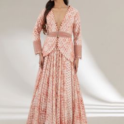 AJIESH OBEROI Embroidered & Printed V-Neck Top With Skirt Co-Ords-image-58