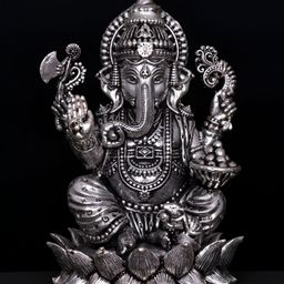 Exotic India Home Decore Small Superfine Four Armed Lord Ganesha Brass Statue on Lotus-image-20