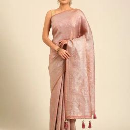 Mohey Pink Art Silk Zari Saree With Unstitched Blouse-image-79