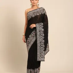Mohey Black Georgette Embroidered Saree With Unstitched Blouse-image-85