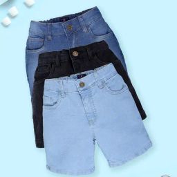 Kiddopanti Boys Black & Blue Denim Regular Fit Shorts - Pack of 3-image-32