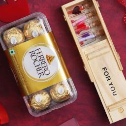 eCraftIndia Wooden For You With 7 Personal Messages Bottles Set & Ferrero Rocher Chocolates (8 Pcs)-29
