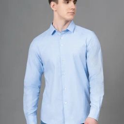 Red Tape Light Blue Cotton Regular Fit Self Pattern Shirt-9