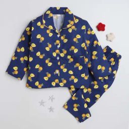 The Magic Wand Kids Navy & Yellow Cotton Printed Full Sleeves Shirt Set-image-94