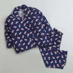 The Magic Wand Kids Navy Cotton Printed Full Sleeves Shirt Set-image-92
