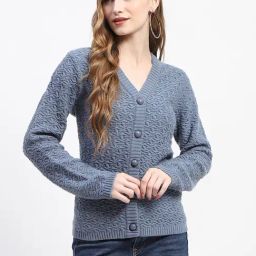 MADAME Grey Self Design Cardigan-picture-31