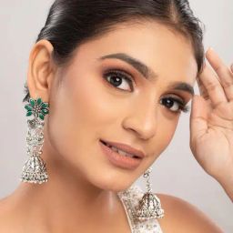 Priyaasi Green Oxidised Dome Shaped Chand Bali Earring-28