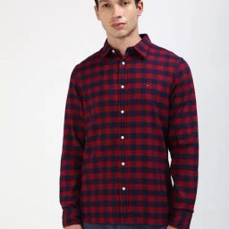 TOMMY HILFIGER Red Cotton Slim fit Checks Shirt-image-54