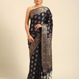 Mohey Blue Art Silk Zari Saree With Unstitched Blouse-image-100