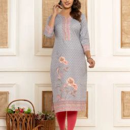Yufta Grey Printed Straight Kurta-image-85