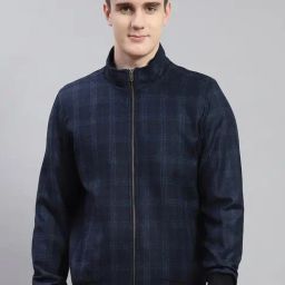 Monte Carlo Blue Regular Fit Checks Wool Cashmere Jacket-image-39