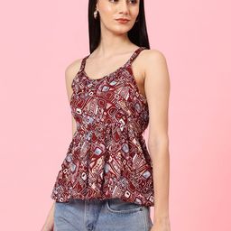 Istyle Can Women Geometric Printed Shoulder Straps Peplum Top-image-21