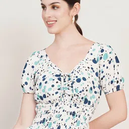 Moda Rapido Polka Dot Print Puff Sleeve Crepe Crop Top-image-22