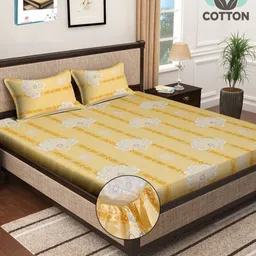 Myntra Elegant Homes Yellow & White Floral 400 TC King Bedsheet with 2 Pillow Covers-picture-35