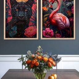 Kotart Brown & pink 2 Pieces Birds And Animals Printed Wooden Portrait Wall Arts-picture-40