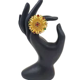 JYONA Gold-Plated Artificial Stones Studded Adjustable Finger Ring image 3