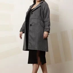 Athena Ample Plus Size Solid Longline Notched Lapel Woolen Overcoat image 3